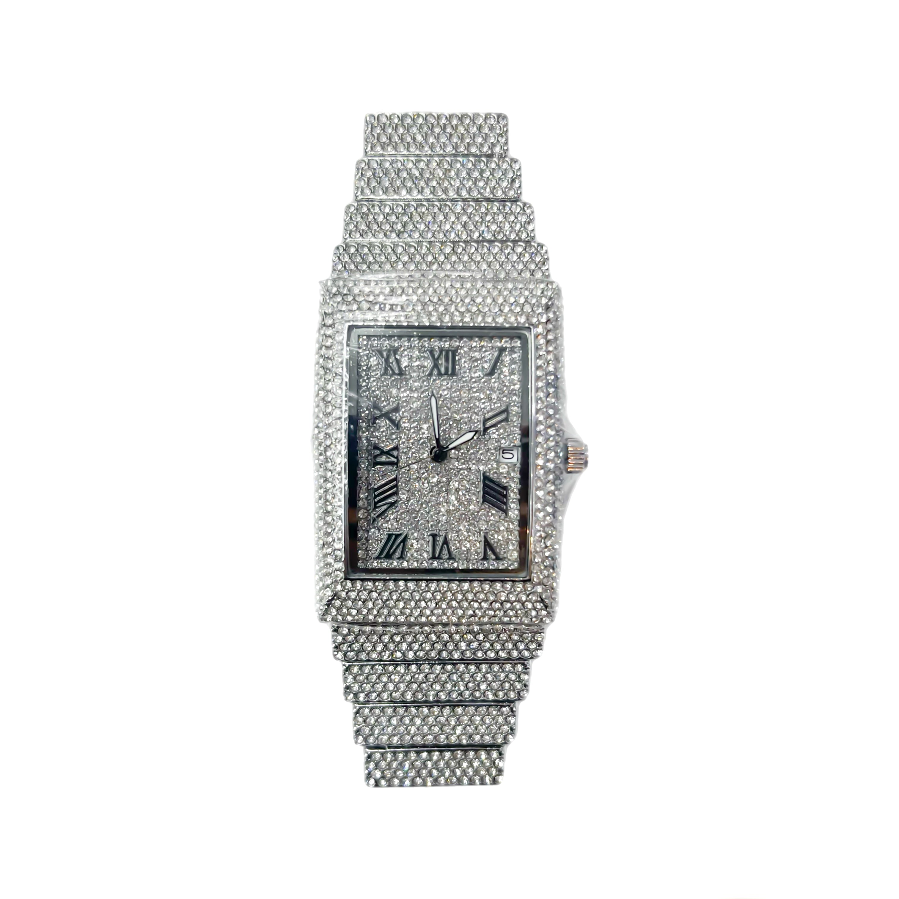 Iced Out CZ Stainless Steel Automatic Watch - Silver