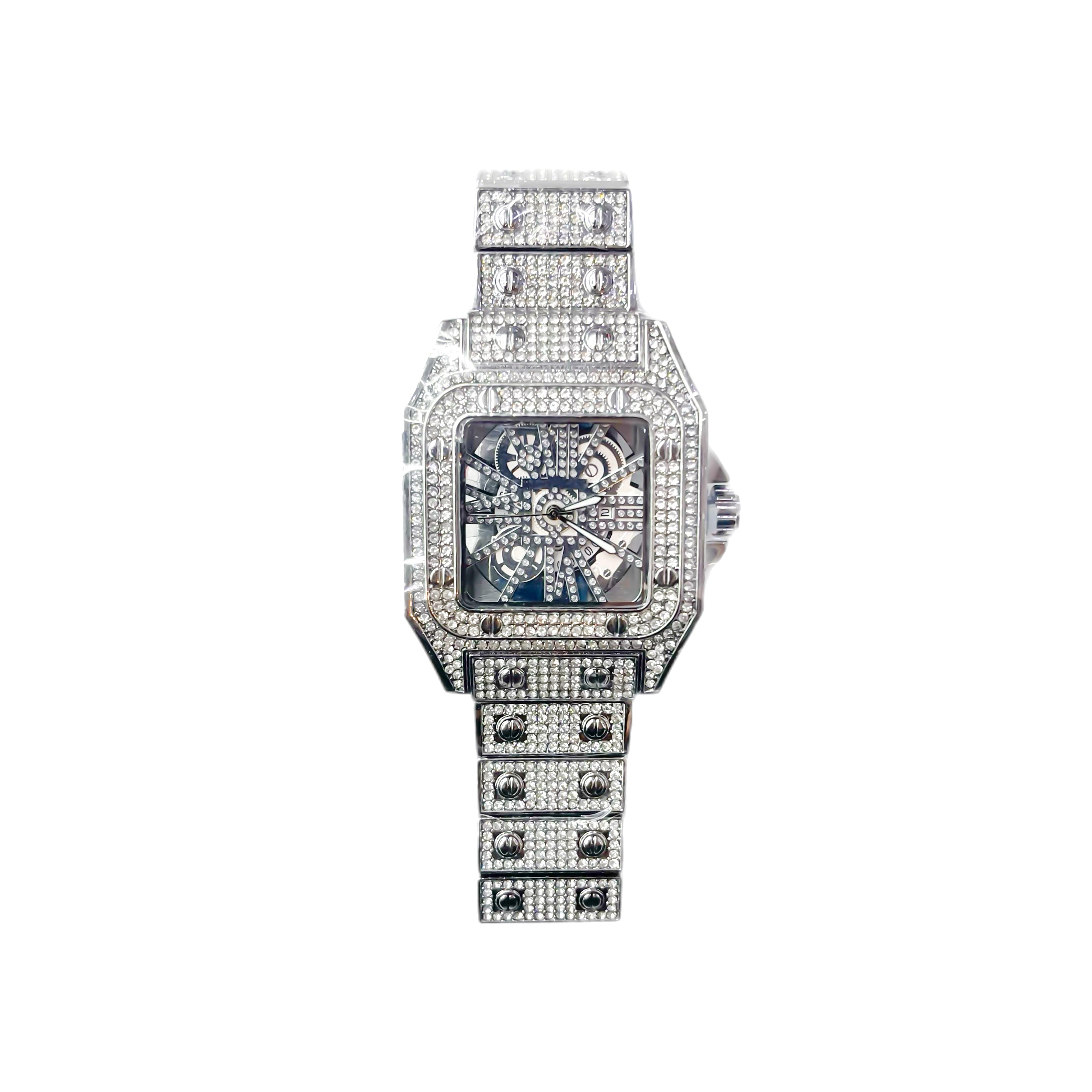 Iced Out CZ Stainless Steel Automatic Watch - Silver