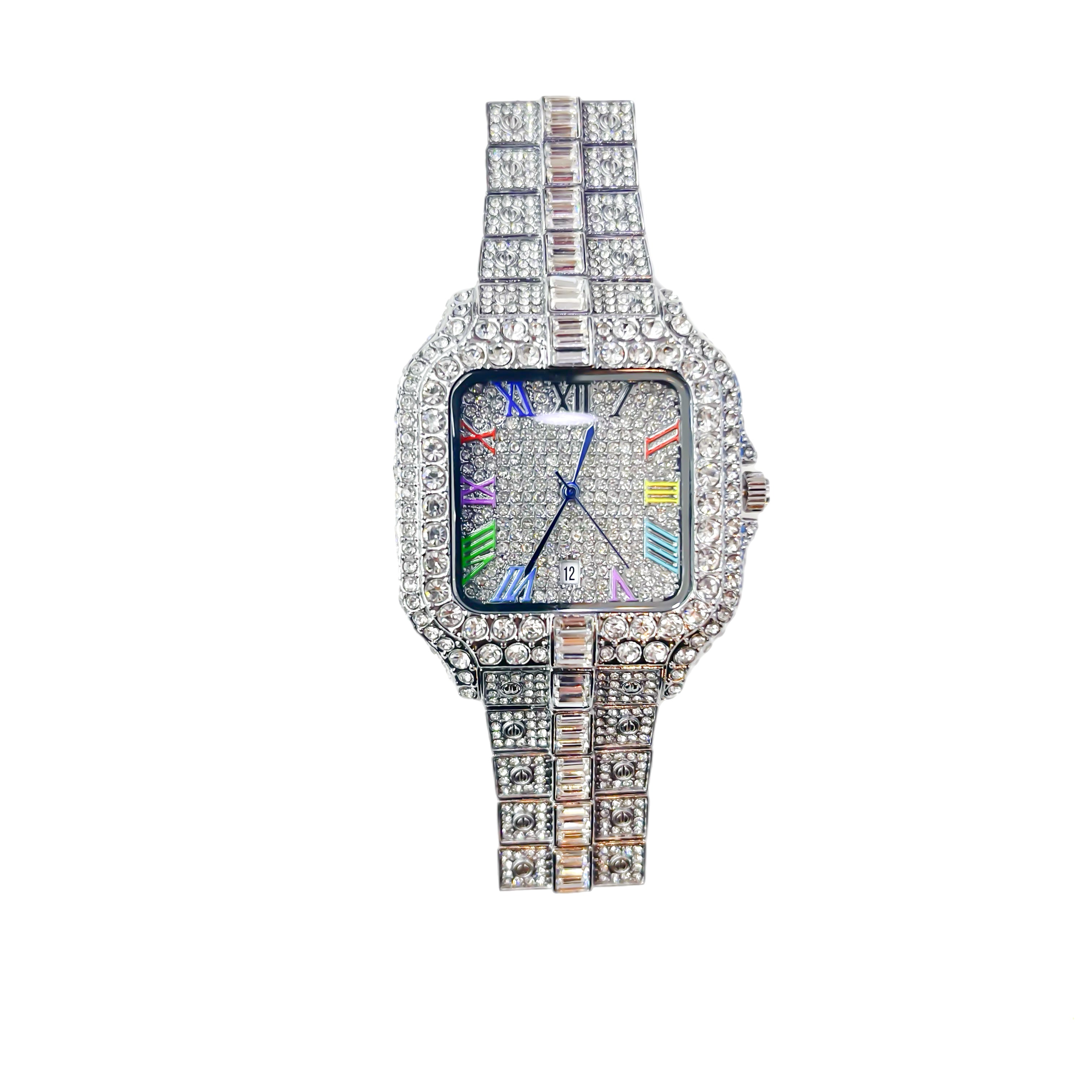 Iced Out CZ Stainless Steel Automatic Watch - Silver