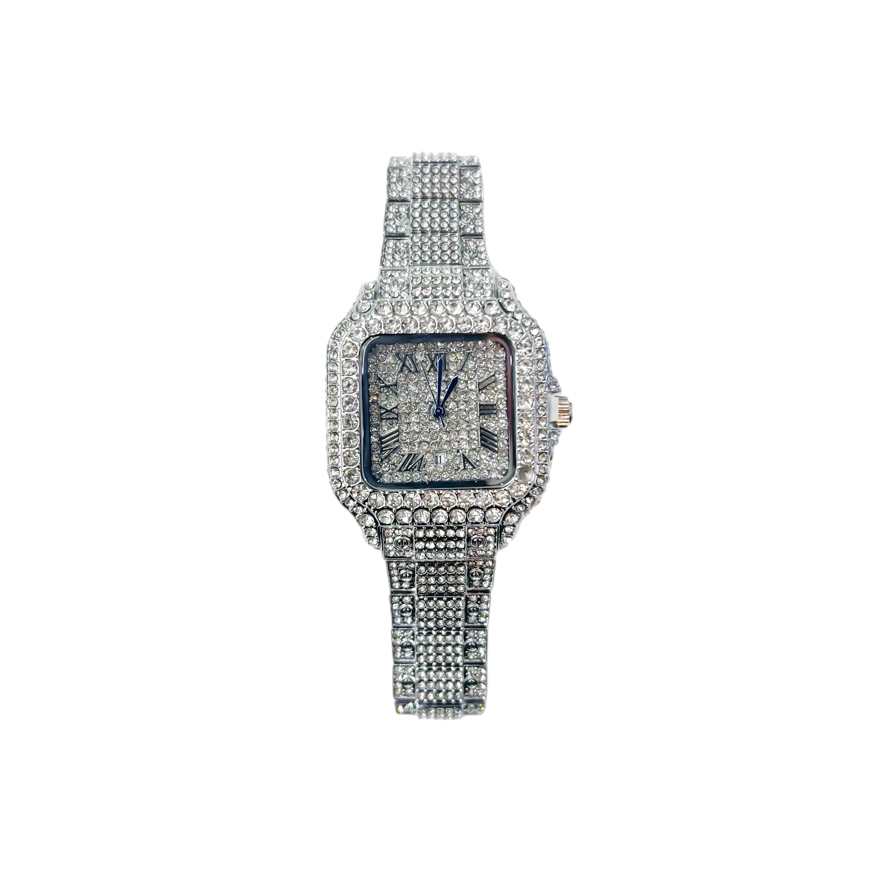 Iced Out CZ Stainless Steel Automatic Watch - Silver