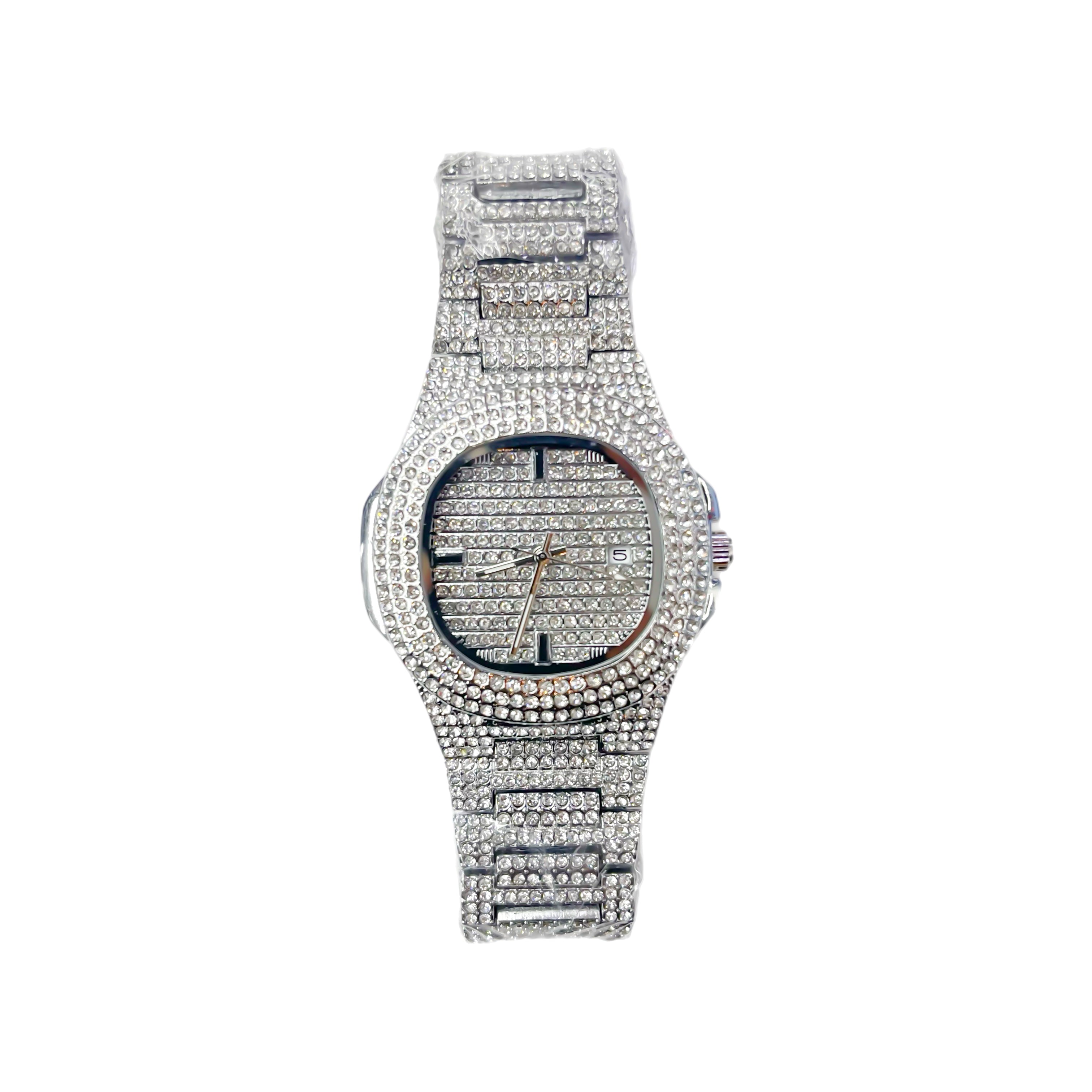 Iced Out CZ Stainless Steel Automatic Watch - Silver
