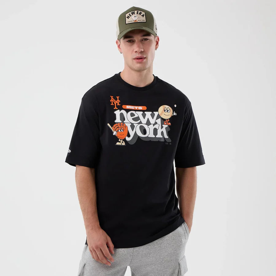 New York Mets MLB Icon Graphic Black T-Shirt