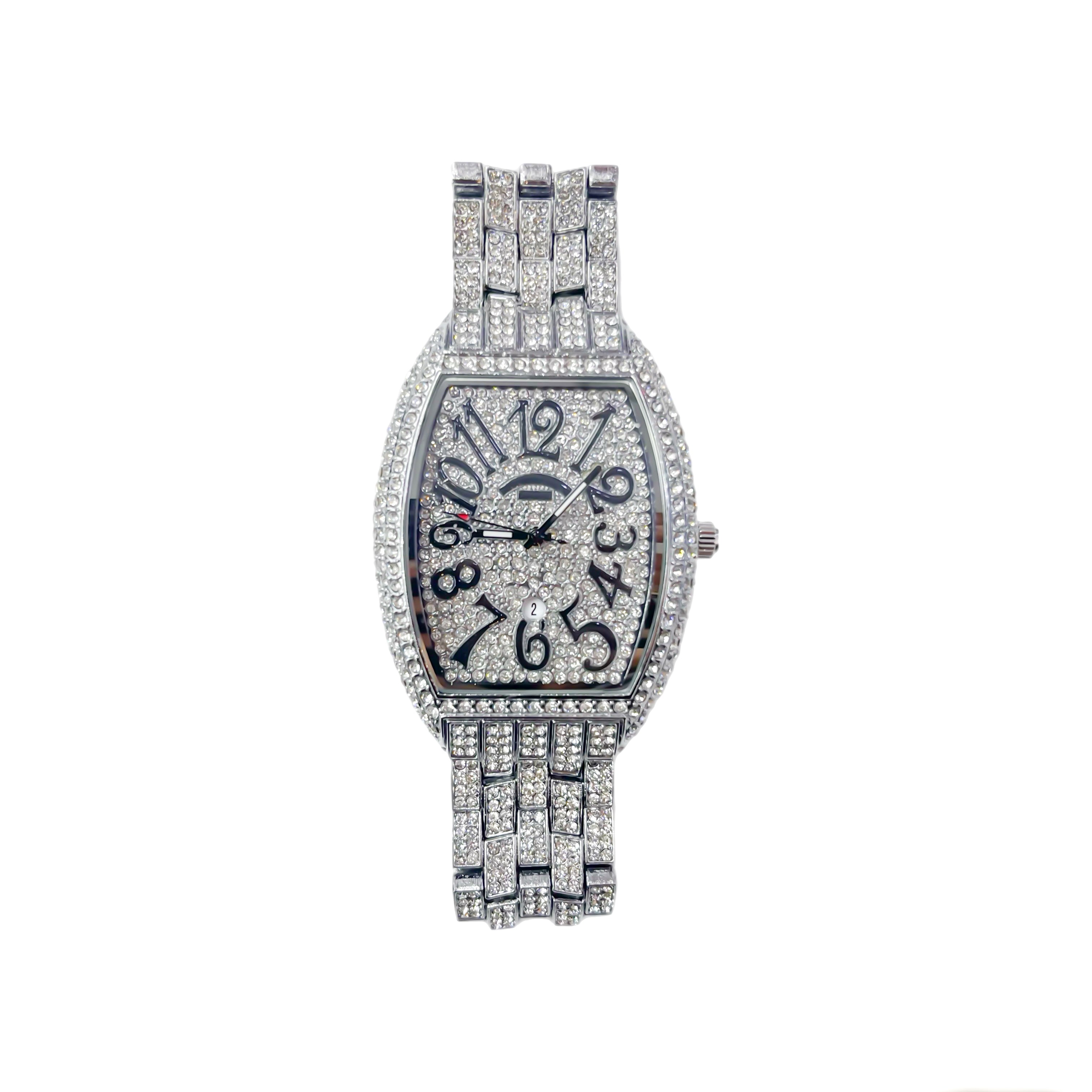 Iced Out CZ Stainless Steel Automatic Watch - Silver