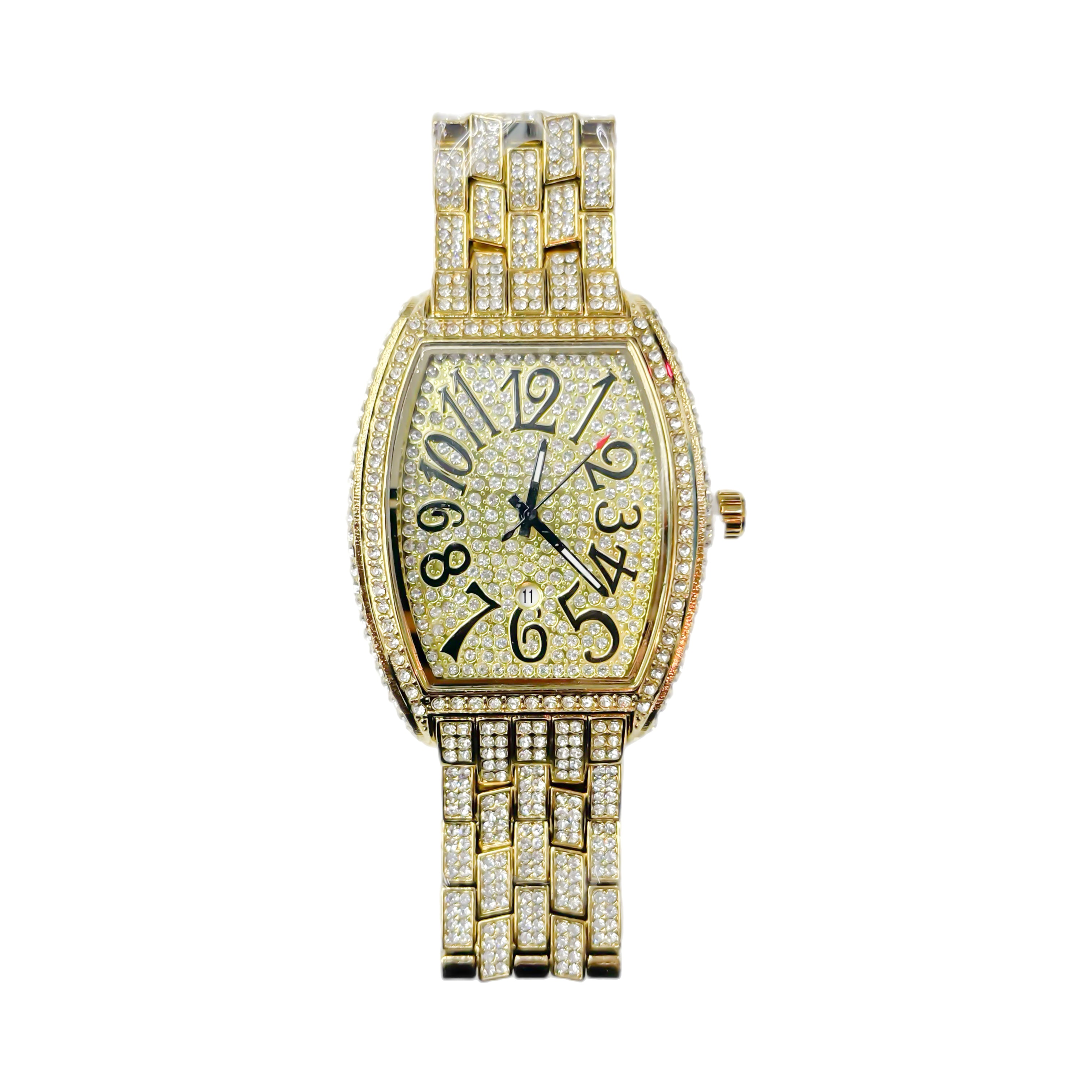 Iced Out CZ Stainless Steel Automatic Watch - Gold