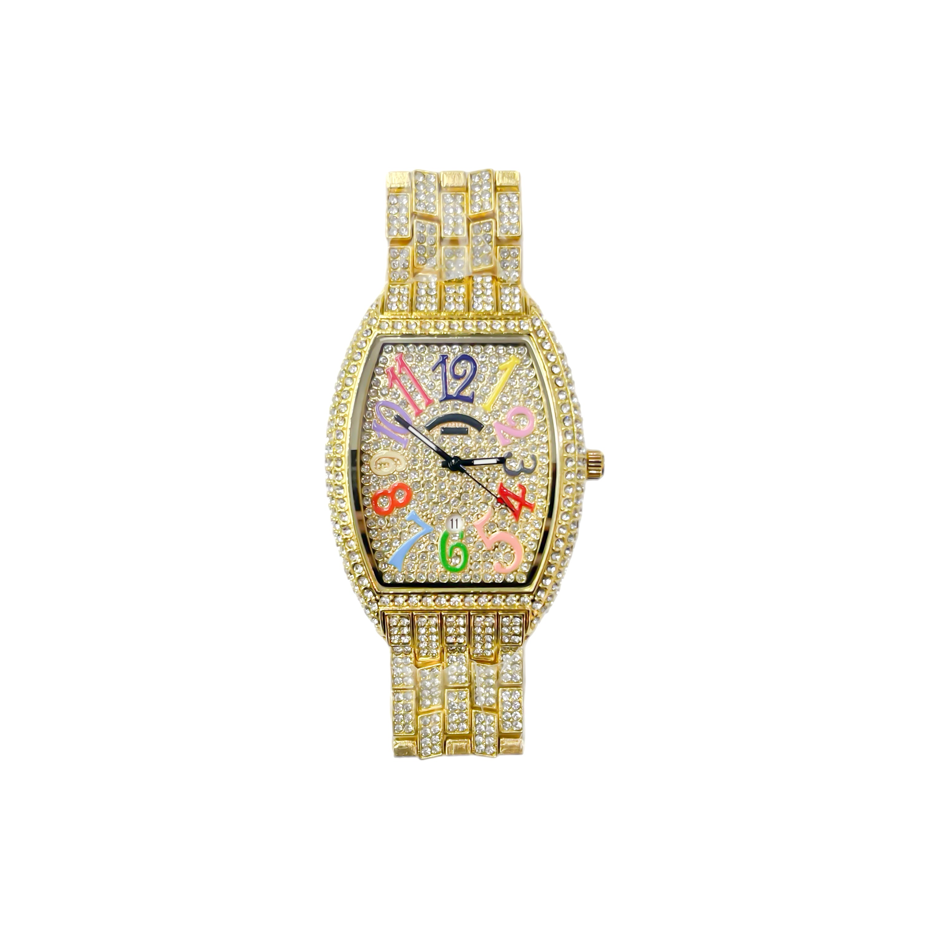 Iced Out CZ Stainless Steel Automatic Watch - Gold
