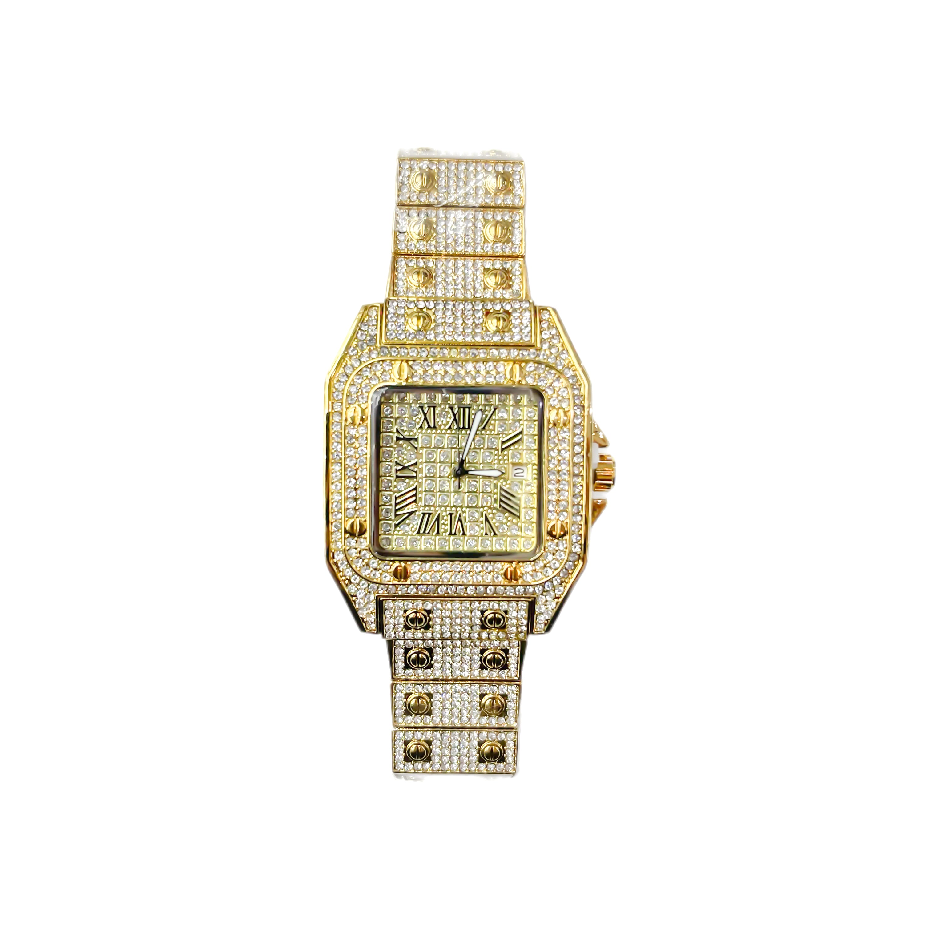 Iced Out CZ Stainless Steel Automatic Watch - Gold