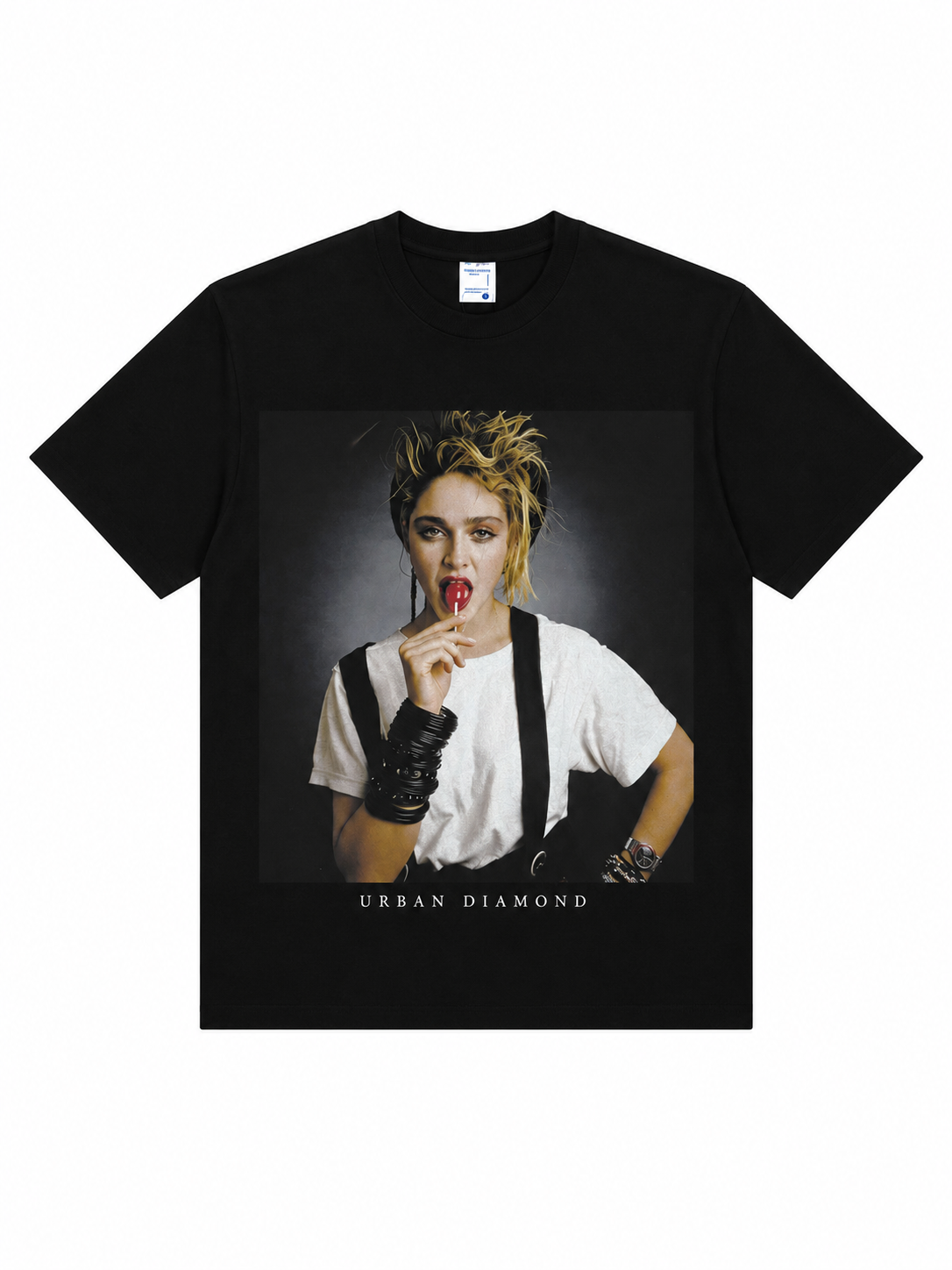 Urban Diamond Madonna Printed Black Tee