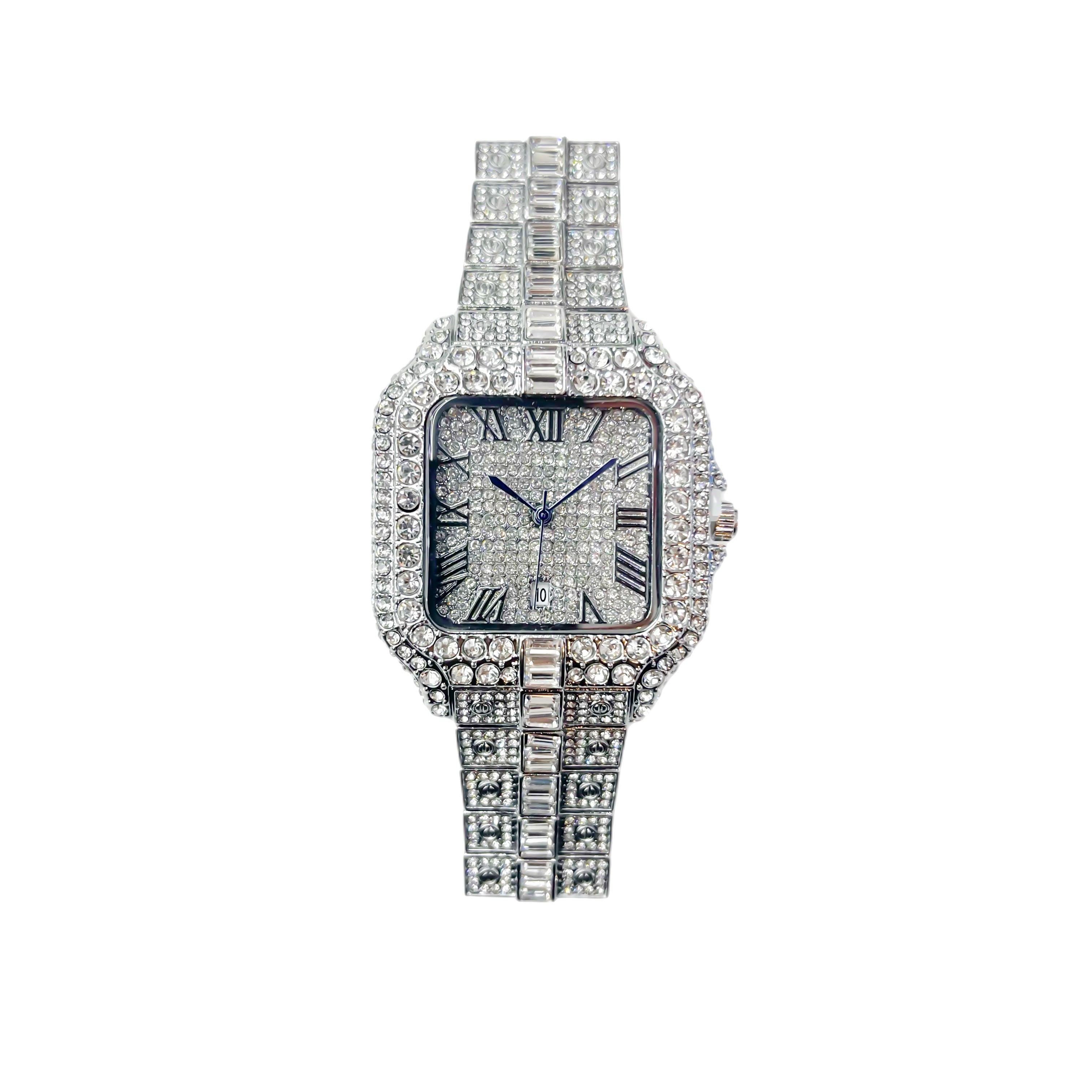 Iced Out CZ Stainless Steel Automatic Watch - Silver