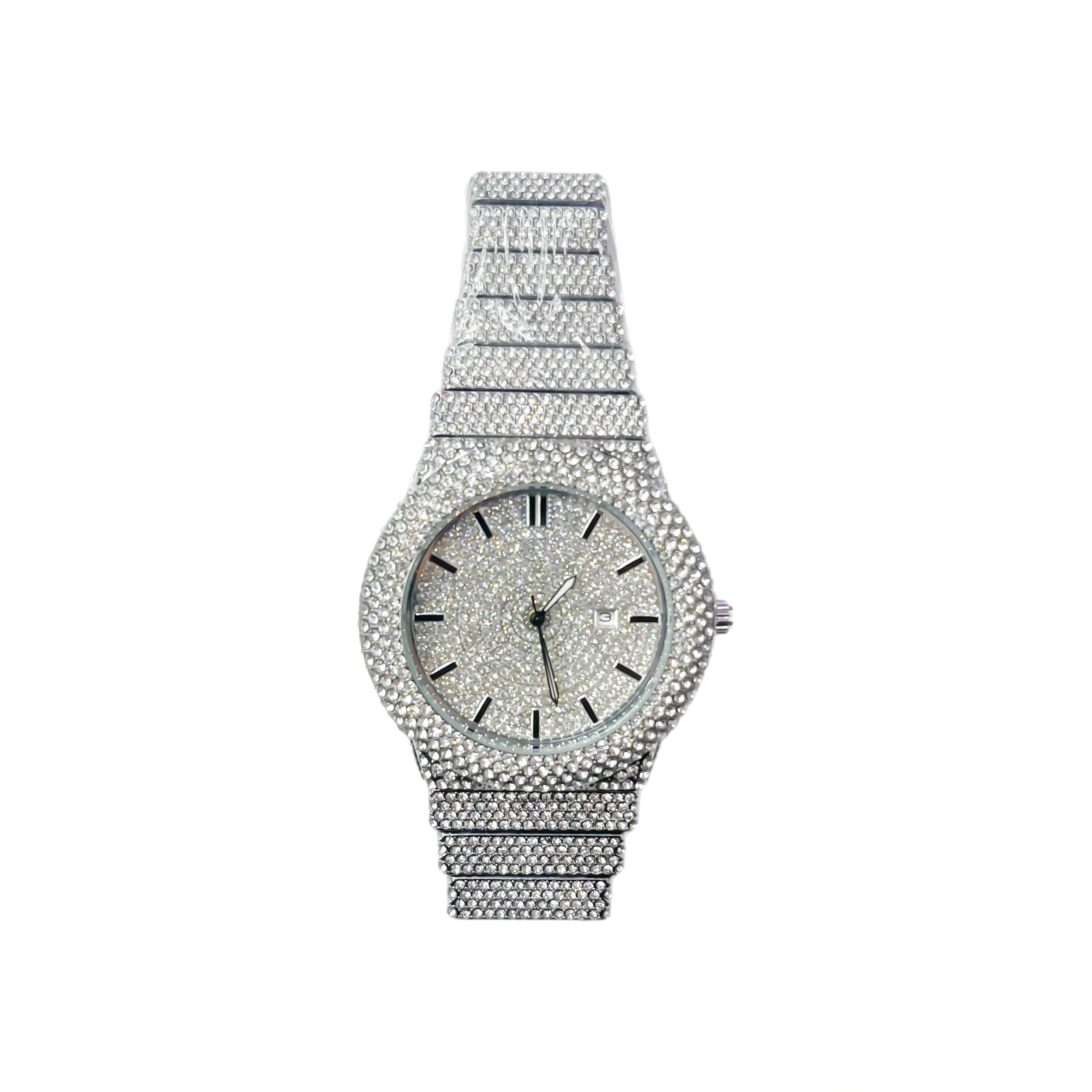 Iced Out CZ Stainless Steel Automatic Watch - Silver