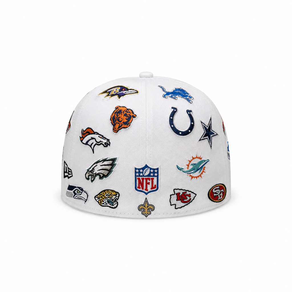 New Era Flat Brim 59FIFTY All Over NFL White Fitted Cap
